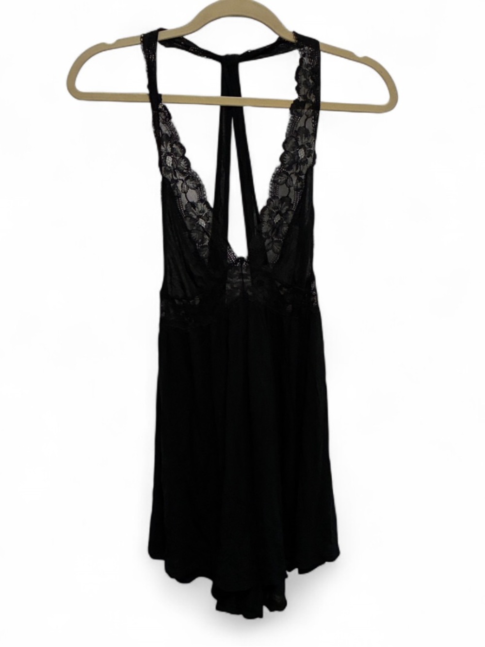 Y2K Victoria’s Secret Black Lace Trim Plunge Mini Sleep Dress
